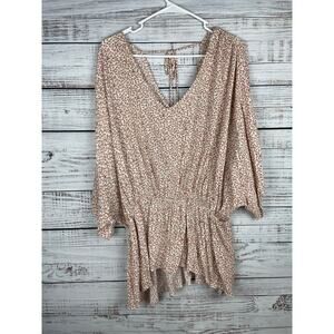 White Birch 2X Pink Floral Flutter Sleeve Top Elastic Waist Boho Summer Festival